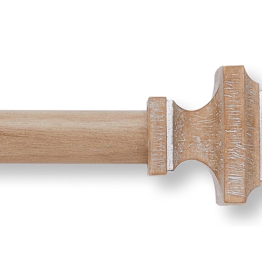 Distressed Wood Curtain Rod with Decorative Finial - Natural